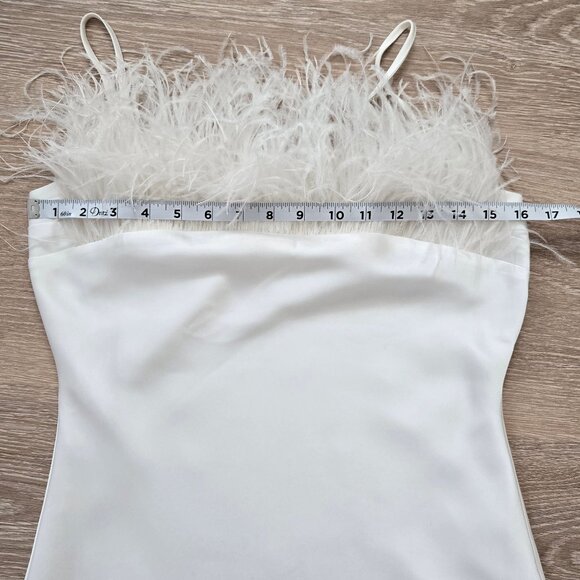Line & Dot Kimi Dress Size Medium Feather Trim Satin MSRP $184 New Without Tags - Picture 5 of 17